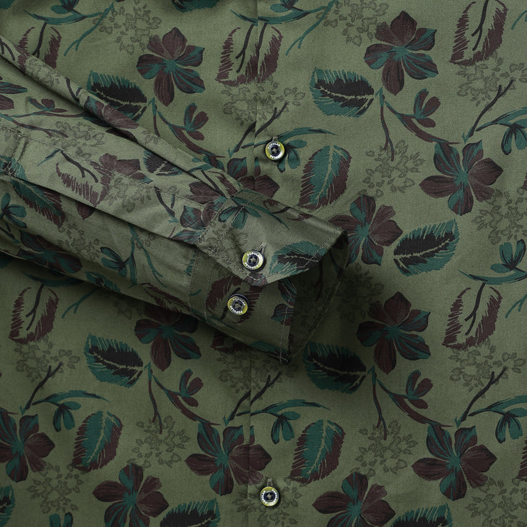 Olive Green Floral Full-Sleeve Shirt (GP039)