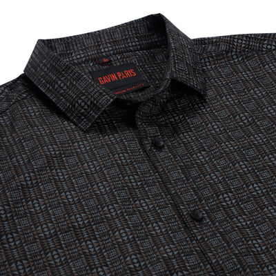 Brown Geometric Slim Fit Full Sleeve Shirt (GP186)