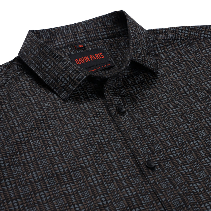 Brown Geometric Slim Fit Full Sleeve Shirt (GP186)