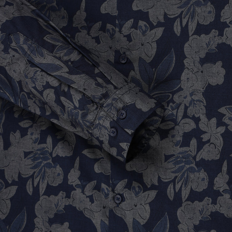 Navy Blue Floral Print Slim Fit Full Sleeve Shirt (GP145)