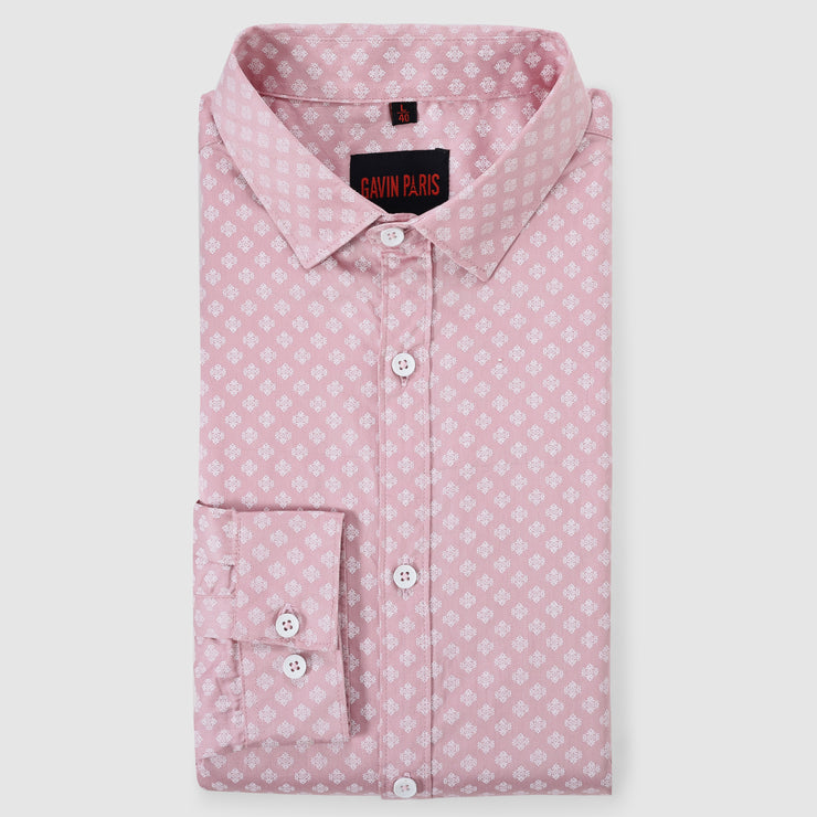 Pink and White Micro Print Men's Slim Fit Full Sleeve Shirt (GP305)