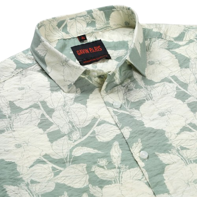 Floral Print Slim Fit Full Sleeve Shirt - Sage Green and Cream (GP233)