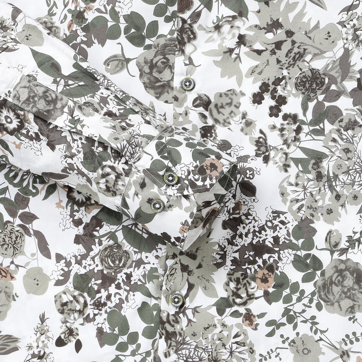 White with Green and Brown Floral Pattern Full Sleeve Shirt (GP051)