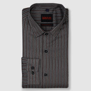 Geometric Stripe Full Sleeve Shirt - Rust Red and Grey (GP210)