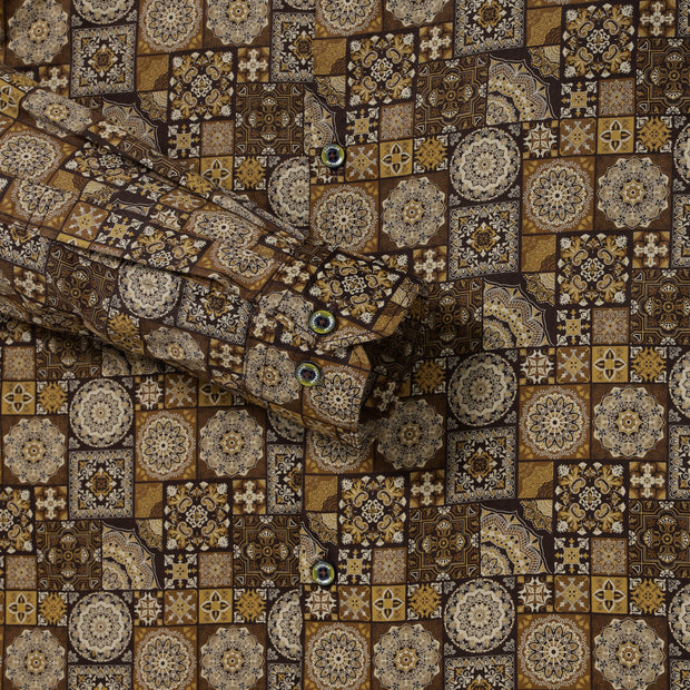 Brown and Beige Mosaic Print Slim Fit Full-Sleeve Shirt (GP017)