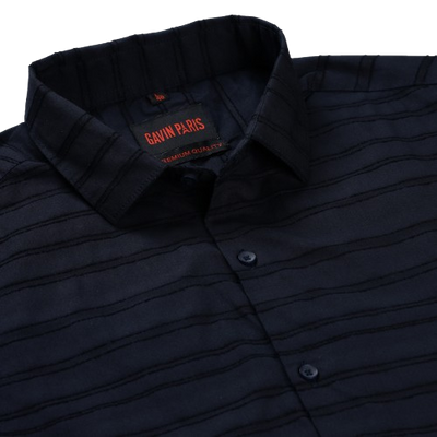 Navy Blue Slim Fit Full Sleeve Shirt with Textured Stripes (GP268)