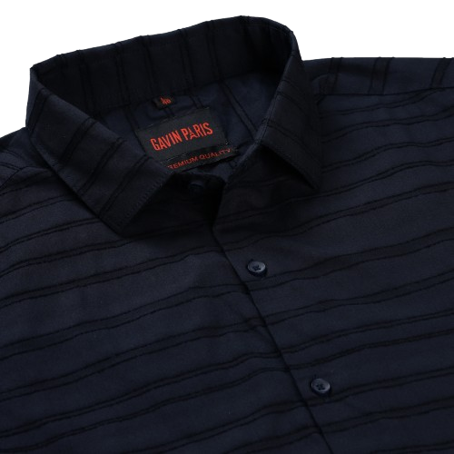 Navy Blue Slim Fit Full Sleeve Shirt with Textured Stripes (GP268)