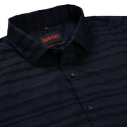 Navy Blue Slim Fit Full Sleeve Shirt with Textured Stripes (GP268)