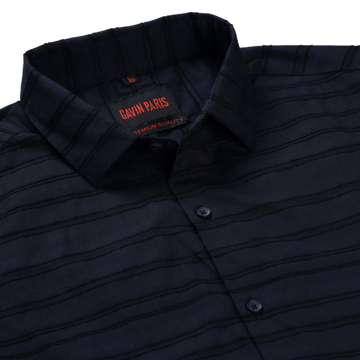 Navy Blue Slim Fit Full Sleeve Shirt with Textured Stripes (GP268)