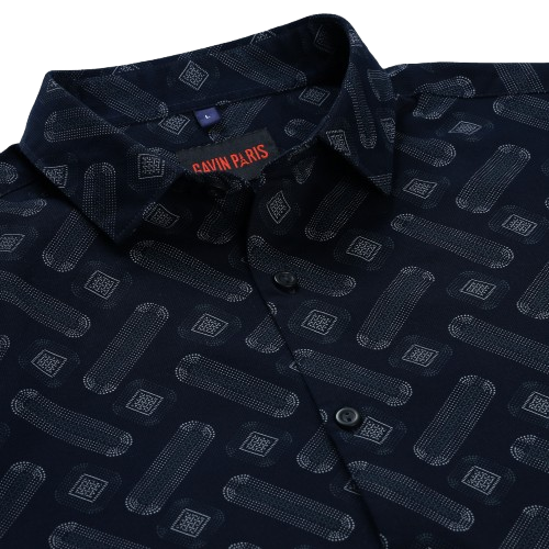 Navy Blue Abstract Pattern Slim Fit Full Sleeve Shirt (GP257)