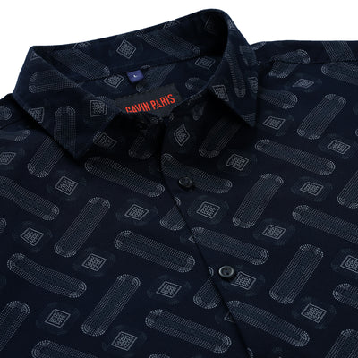 Navy Blue Abstract Pattern Slim Fit Full Sleeve Shirt (GP257)