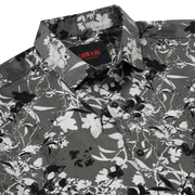 Half Sleeve Slim Fit Shirt- Grey with Black and White Floral Pattern (GP043)
