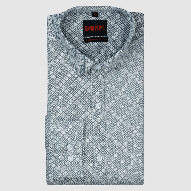 Micro Geometric Print  Slim Fit Full Sleeve Shirt - Grey and White (GP244)