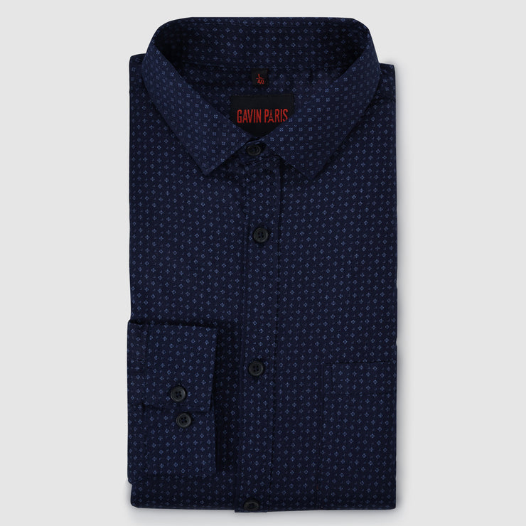 Navy Minimalist Design Men's Slim Fit Full Sleeve Shirt With Pocket (GP304)