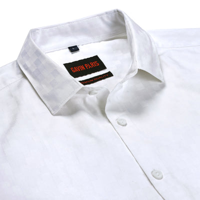 Men's Full-Sleeve White Geometric Pattern  Slim Fit Shirt (GP173)