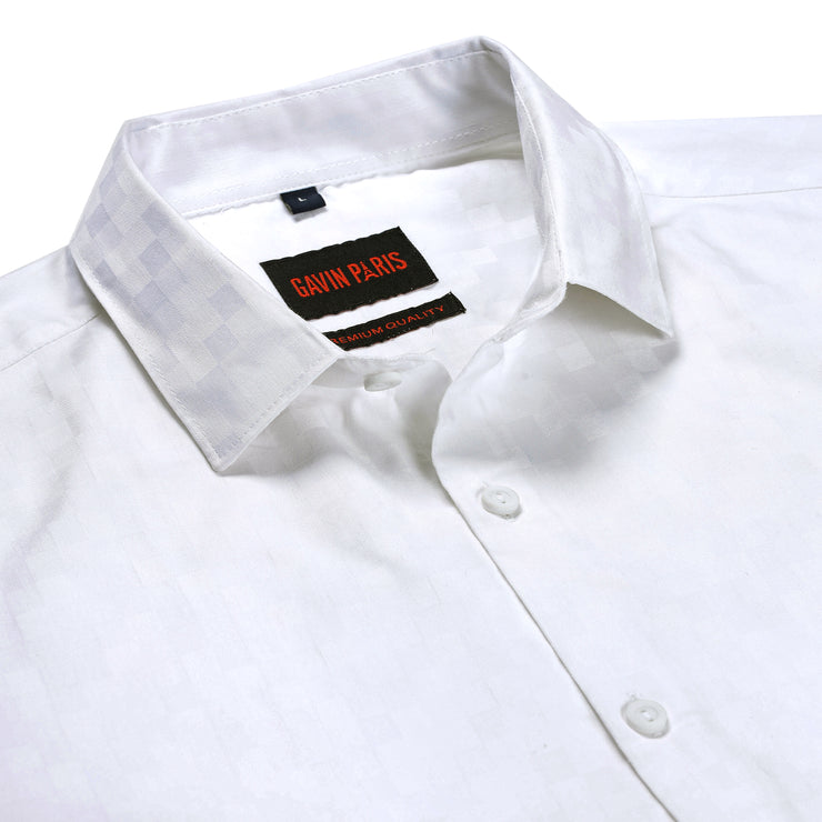 Men's Full-Sleeve White Geometric Pattern  Slim Fit Shirt (GP173)