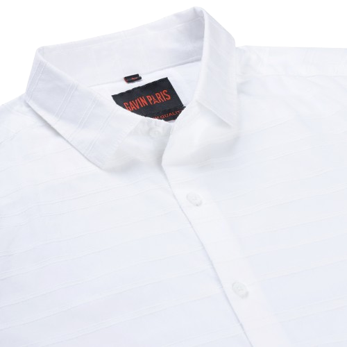 White Slim Fit Full Sleeve Shirt with Textured Stripes (GP269)