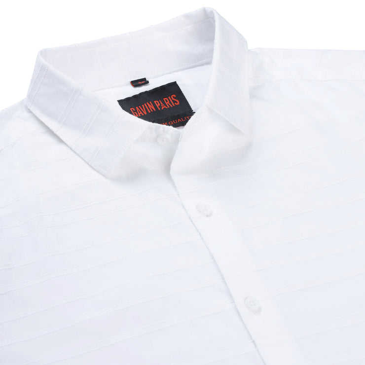White Slim Fit Full Sleeve Shirt with Textured Stripes (GP269)