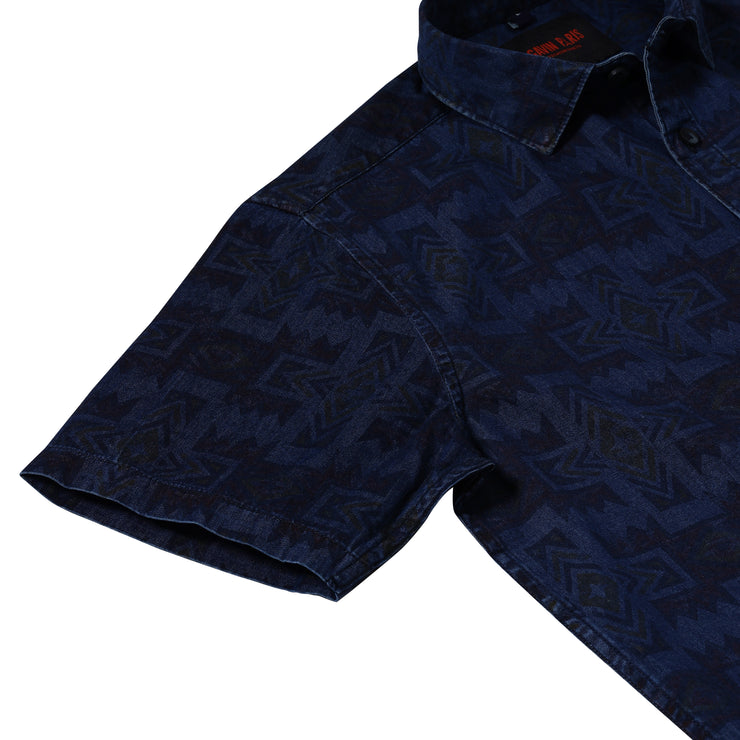 Half-Sleeve Shirt - Geometric Dark Navy (GP090)