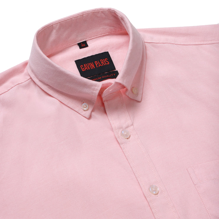 Light Pink Solid Slim Fit Cotton Men's Full Sleeve Shirt With Pocket (GP357)