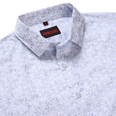 Light Blue Geometric Print Slim Fit Cotton Men's Full Sleeve Shirt (GP364)