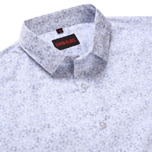 Light Blue Geometric Print Slim Fit Cotton Men's Full Sleeve Shirt (GP364)