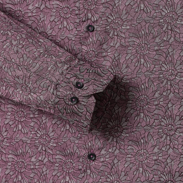 Burgundy Flower Pattern Slim Fit Full Sleeve Shirt (GP018)