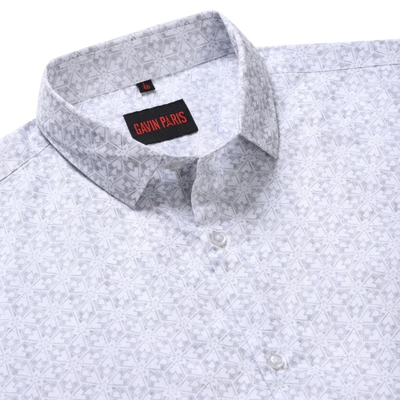 White Geometric Print Slim Fit Cotton Men's Full Sleeve Shirt (GP363)