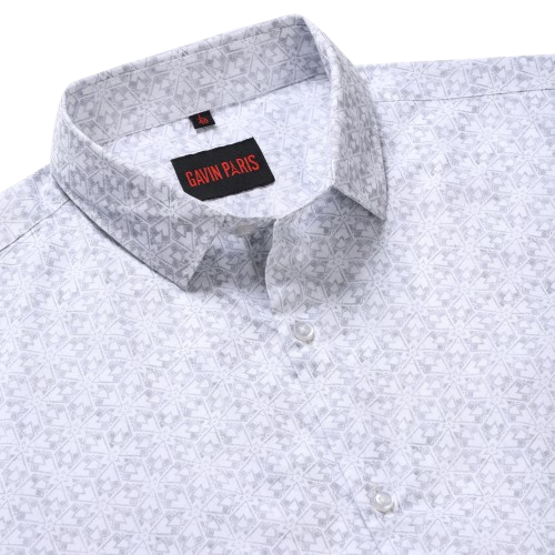 White Geometric Print Slim Fit Cotton Men's Full Sleeve Shirt (GP363)