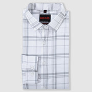 Light Gray and White Large Check Men's Slim Fit Full Sleeve Shirt (GP283)