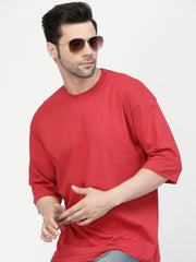 Red Plain Oversized Drop Shoulder Unisex Tshirt By Gavin Paris