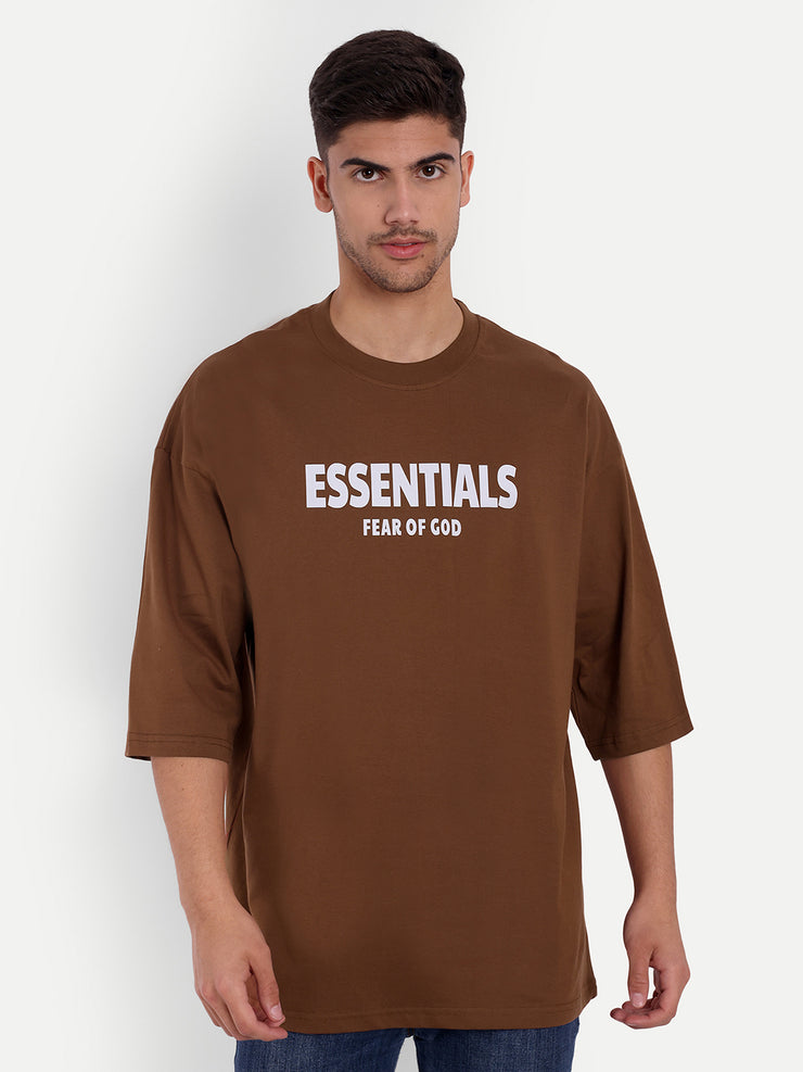 Essentials Brown Drop-shoulder Oversized Tee