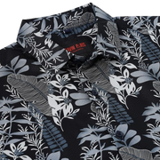 Half Sleeve Slim Fit Shirt - Black with Blue Botanical Pattern (GP053)