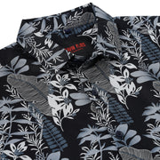 Half Sleeve Slim Fit Shirt - Black with Blue Botanical Pattern (GP053)