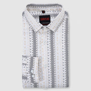 Cream and Navy Ethnic Stripe Design Men's Slim Fit Full Sleeve Shirt (GP308)