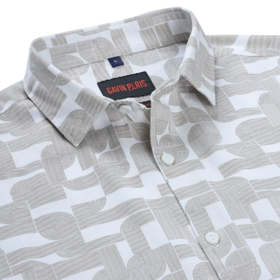 Beige Slim Fit Full Sleeve Shirt with Abstract Geometric Pattern (GP263)
