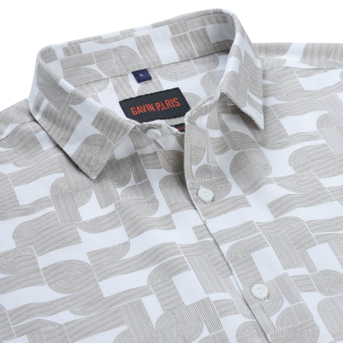 Beige Slim Fit Full Sleeve Shirt with Abstract Geometric Pattern (GP263)