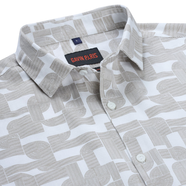 Beige Slim Fit Full Sleeve Shirt with Abstract Geometric Pattern (GP263)