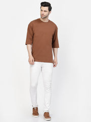 Brown Plain Oversized Drop Shoulder Unisex Tee By Gavin Paris