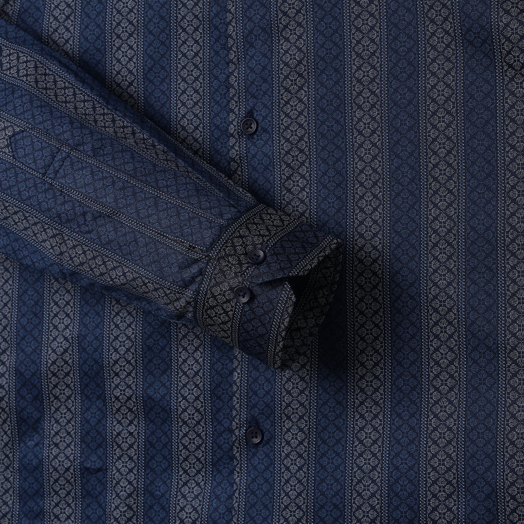 Full Sleeve Shirt - Navy Blue with Vertical Geometric Pattern (GP026)