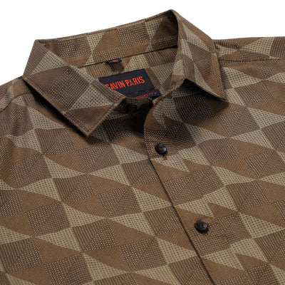 Full-Sleeve Brown Geometric Pattern Slim Fit Shirt (GP204)