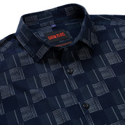 Navy Blue Geometric Check Slim Fit Full Sleeve Shirt (GP255)