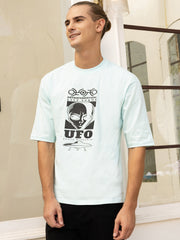 UFO Aqua Blue Black Oversized Drop Shoulder Unisex Tshirt By Gavin Paris