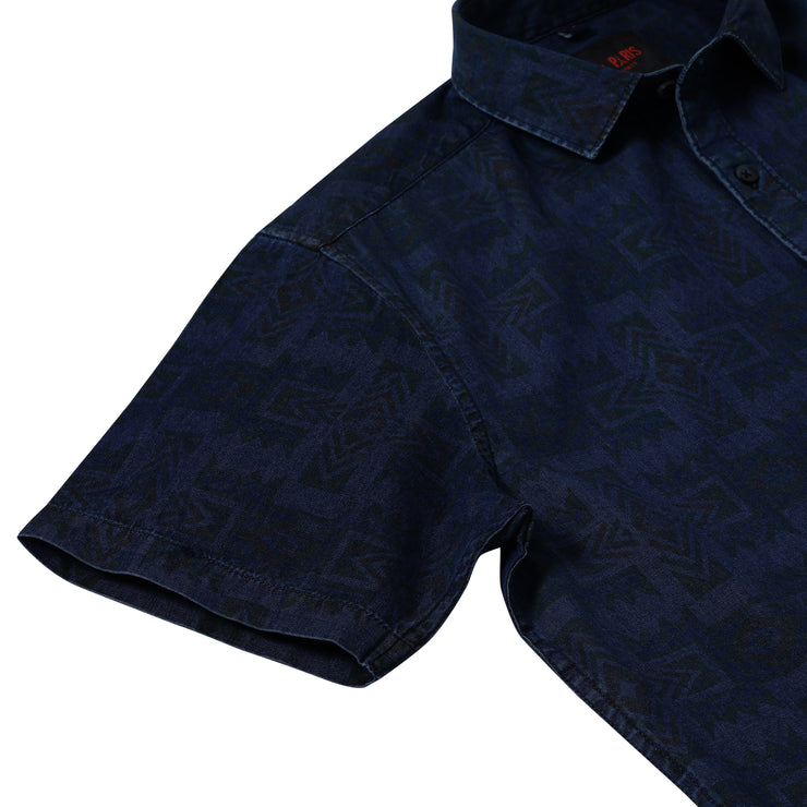 Half Sleeve Slim Fit Shirt - Navy Blue Geometric Pattern (GP089)