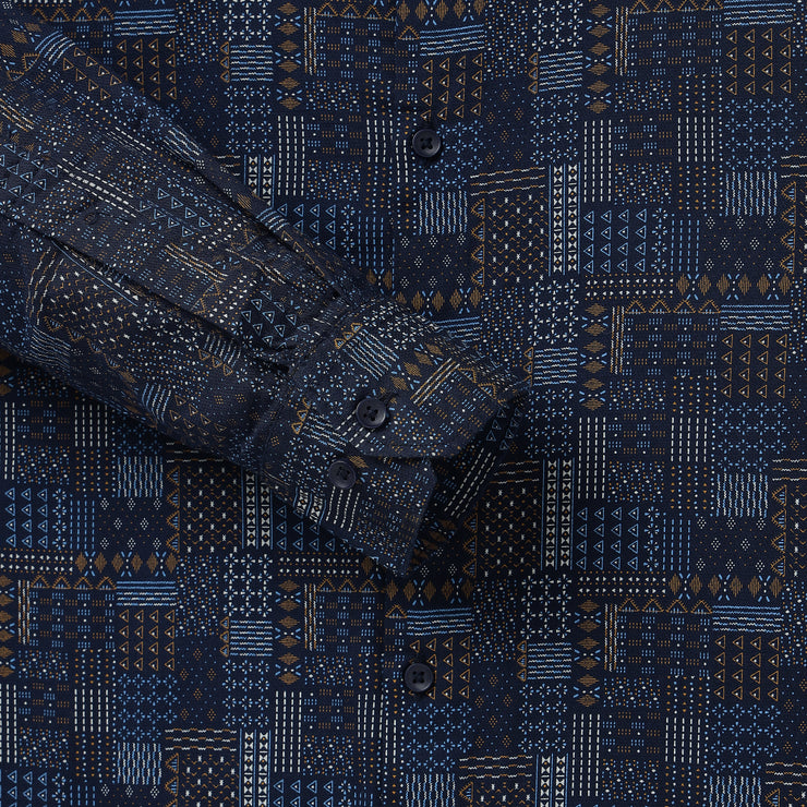 Navy Blue with Geometric Pattern Full Sleeve Shirt (GP104)
