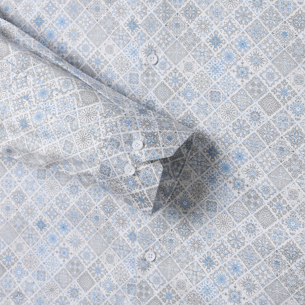 Blue and Grey Geometric Pattern Slim Fit Full Sleeve Shirt (GP014)
