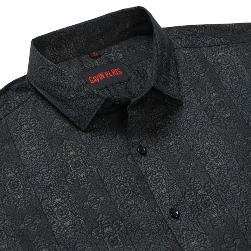 Black Patterned Slim Fit Men's Full Sleeve Shirtt (GP336)