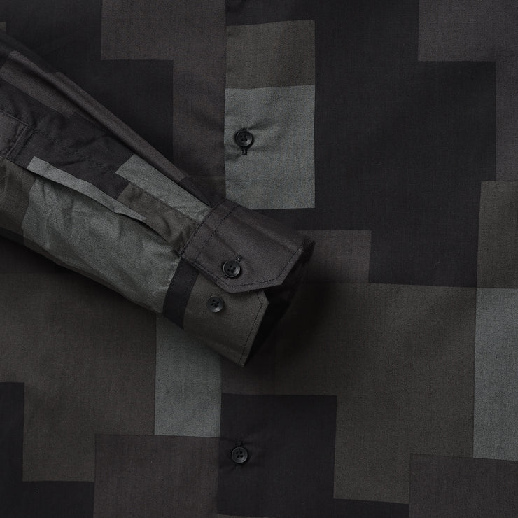 Black and Grey Block Pattern Slim Fit Full Sleeve Shirt (GP048)