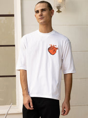 Red Heart White Oversized Unisex Tee By Gavin Paris