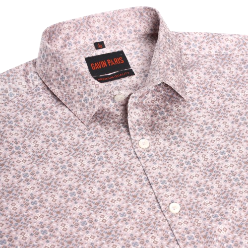 Light Pink Geometric Pattern Slim Fit Full Sleeve Shirt (GP251)